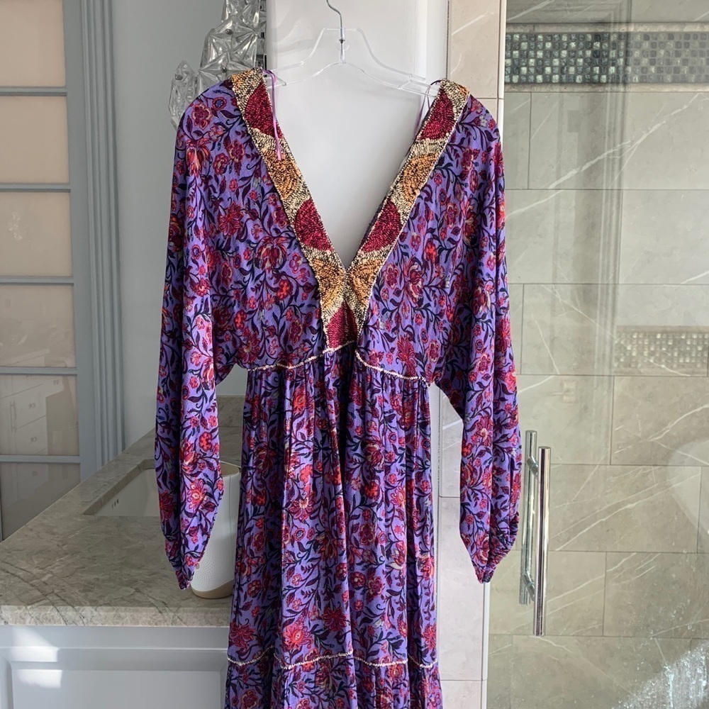 ZARA LILAC LONG PRINT DRESS - Picture 8 of 13